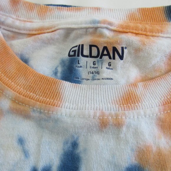Youth Size L (14-16), Orange Blue, Tie Dyed Cotton Unisex T-Shirt Gildan - Picture 4 of 4